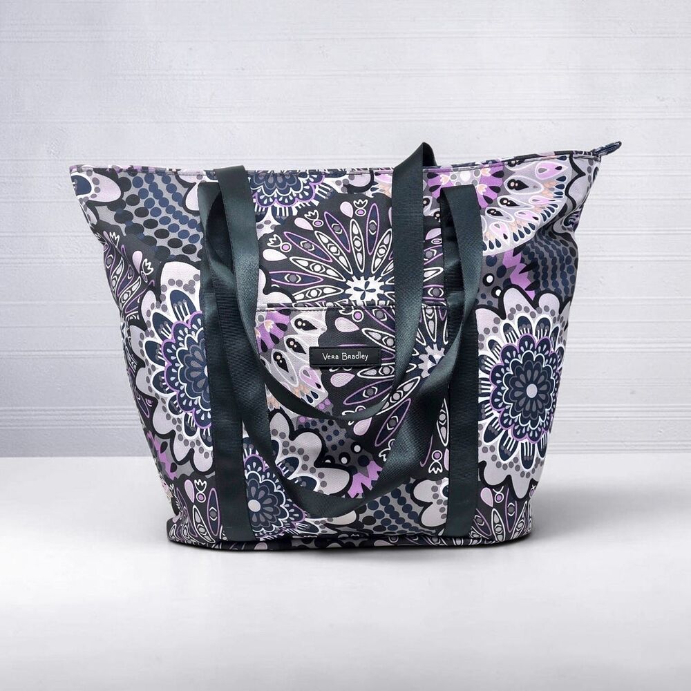Vera Bradley Waterproof Canvas Nylon Purple Mimosa Medallion Large Tote Bag